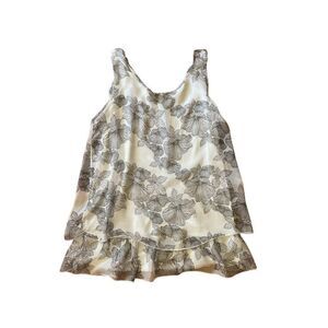Giusy Women’s Size S Blouse Italy Pure Silk Layered Floral Print Tank Top White